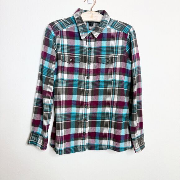 Patagonia Women's Plaid Flannel Shirt 100% Organic Cotton Size 6 Green Gray Teal - Picture 2 of 10